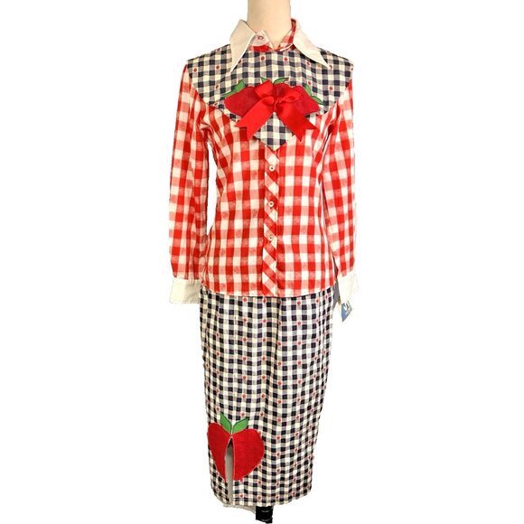 Handmade Dresses & Skirts - Vintage 70s Handmade Novelty Apples Gingham Set Deadstock JH Shirt Cottagecore